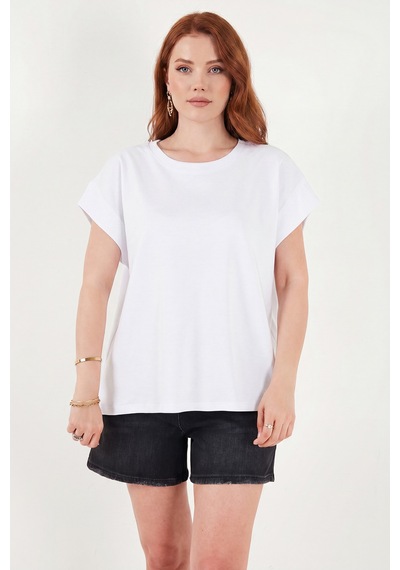 Lela Pamuklu Rahat Kalıp Bisiklet Yaka T Shirt Bayan T Shirt 5866955 Beyaz