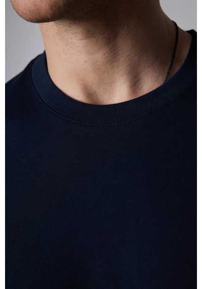 Tudors Unisex Relax Fit Rahat Kesim %100 Pamuk Yumuşak Dokulu Basic Bisiklet Yaka Lacivert Tişört-30849-lacivert Lacivert