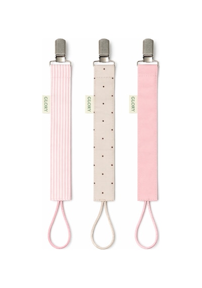 Emzik Askısı - Emzik Zinciri - Emzik Tutacağı - 3'lü Set - Pembe Çizgili, Kahve Nokta