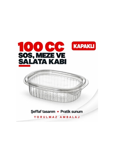 100 Cc Sızdırmaz Kapaklı Sos, Meze Ve Salata Kabı 100 Lü Şeffaf Porsiyon Kabı Siyah