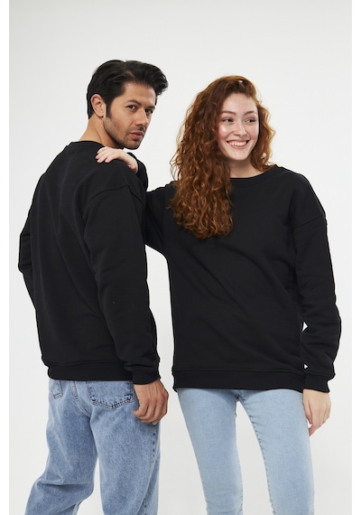 Unisex Siyah Oversize Basic Sweatshirt Çift Kombini Tavsiyesi Siyah