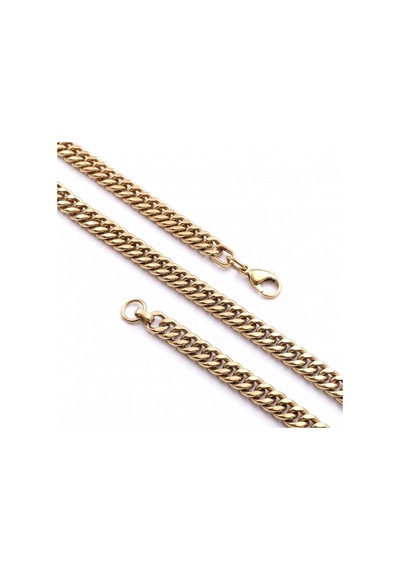 Premium Parlak Ve Şık Çift Örgü Erkek Çelik Kolye 7x3mm 55cm 3183eck020 - Gold Renk Altın