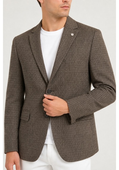 Bihan Store Erkek Ekose Model Çift Yırtmaç Tek Ceket 6 Drop 72105-kahve 8