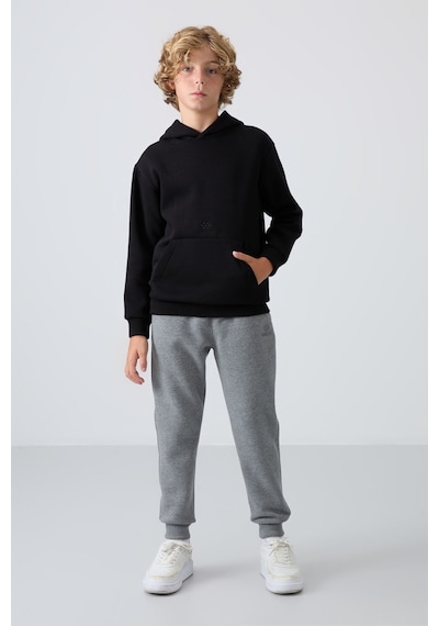 Tommylife Tommy Life Siyah Pamuklu Kalın İçi Tüylü Yumuşak Dokulu Standart Fit Baskılı Erkek Çocuk Sweatshirt - 11215 Siyah