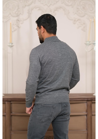 Woolen World Polo Yaka Slimfit Desenli Yünlü Erkek Triko Kazak Gri