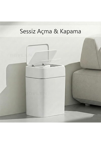 18 Litre Otomatik Hareket Sensörlü Çöp Kovası, Banyo Çöp Kovası, Çöp Kutusu Beyaz
