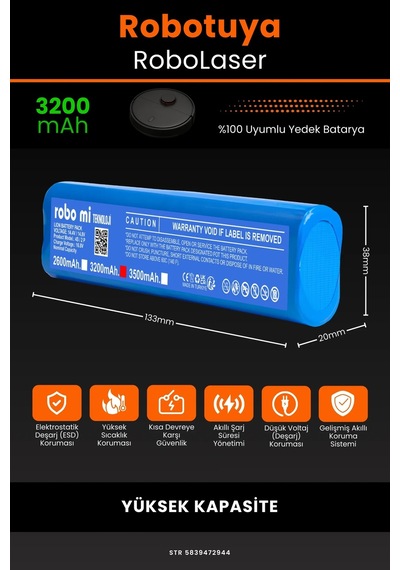 Robotuya Robo Laser 3200mAh Robot Süpürge Bataryası