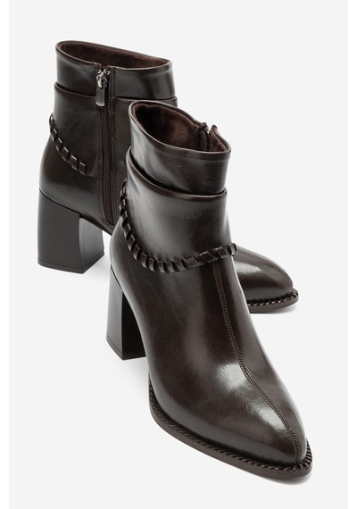 Luvi Shoes Denny Kahverengi Cilt Kadın Kalın Topuklu Bot