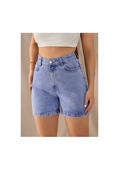 Kene Jeans Arka Çapraz Köprü Taş Yıkama Kot Şort Taş Yıkama
