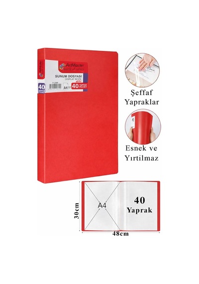 Kırmızı Sunum Dosyası 40 Lı 1 Adet Poşet Dosyalı Katalog Dosyası 40 Poşetli Kendinden Dosya Plastik Kapaklı Diğer