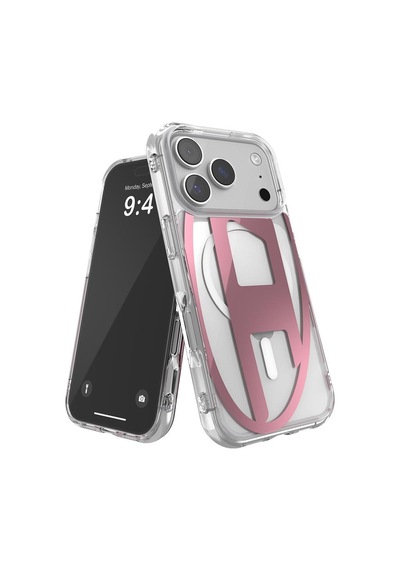 Diesel Apple iPhone 17 Pro Uyumlu Magsafe Destekli Oval D Metalik Kılıf - Pembe