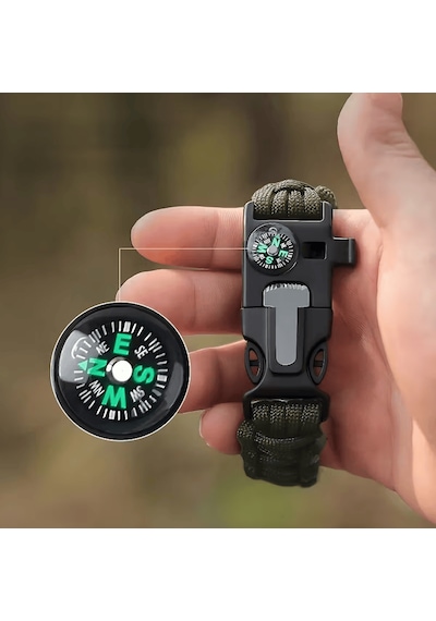 5'i 1 Arada Çok Fonksiyonlu Outdoor Hayatta Kalma Bilekliği - Haki Yeşil Renk Haki Yeşil