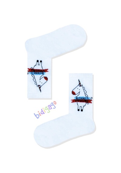 Unicorn Desenli Beyaz Kolej Çorap Çok Renkli