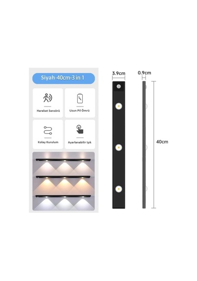 Astec Sensörlü Şarjlı 3 Farklı Işık Renkli Dimmerli 40cm Siyah / Ct-2464 Diğer