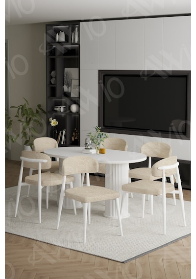 Avvio Bohem Ayak Beyaz Polo Sandalye 80x160 Mutfak Masa Sandalye Takımı