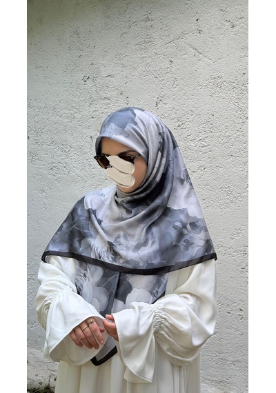 Qalortex Scarf Pamuklu Soft Meva Desen Eşarp-siyah