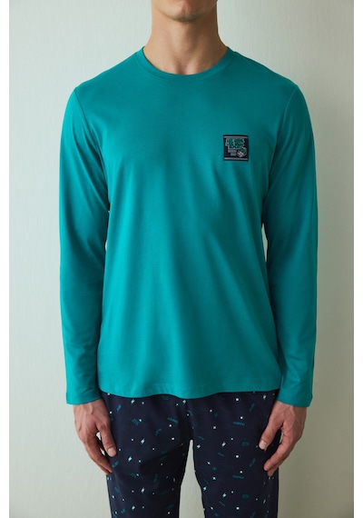 Penti Erkek Super Slogan Baskılı Bisiklet Yaka Pamuklu Pijama Takımı Çok Renkli