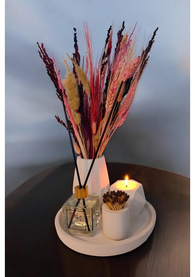 Modern Vazo Seti-tealight Mumluk-kibritlik-oda Kokusu-vazo Mum Ve Oda Kokusu Çubuğu Dahildir Beyaz