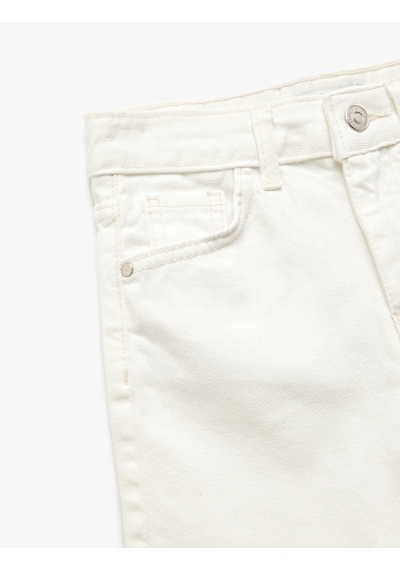 Koton Pamuklu Ayarlanabilir Lastikli Cepli Denim Şort Beyaz 5skb40010td Beyaz