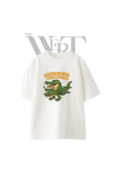 Thewert Bombardier Crocodile Tasarım Baskılı Ünisex Beyaz Oversize T-shirt