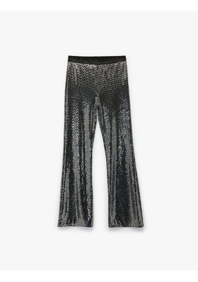 Koton Beli Lastikli Pullu Payetli İspanyol Paça Yılbaşı Pantolon Gri 6wkg40034ak Gri
