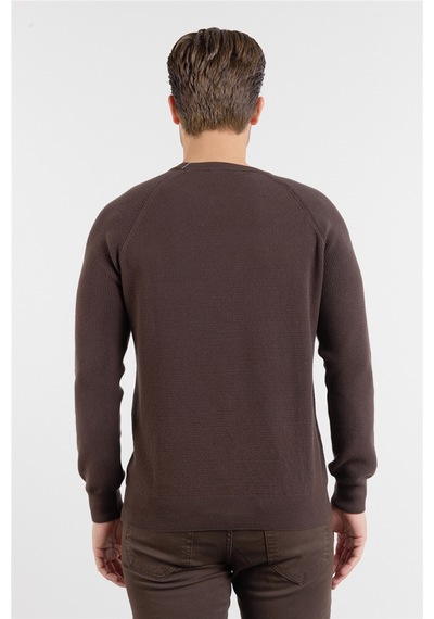İmza Kahverengi Bisiklet Yaka Uzun Kol Cepsiz Standart Fit Kazak Pamuk Triko 1012260150 2XL