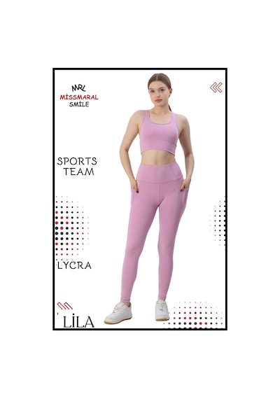 Missmaral Kadın Alt Üst Takım Fitness Pilates Koşu Sporcu Slim Fit Tayt Çift Cep Yüksek Bel Likralı Lila 3065 Lila