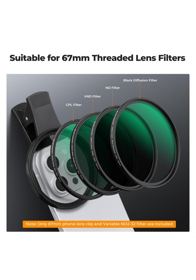 K&f Concept Klipsli 67mm Nd2-32 Filtre Seti - Tüm Telefonlar İçin 1-5 Stop