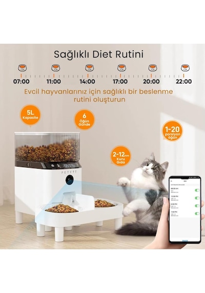 Petfit Autodine X Plus 5l Wi-fi Kameralı Çift Kase Akıllı Otomatik Kedi Köpek Mama Kabı Besleme Ünitesi Sesli Komut+çelik Kase+app Kontrol