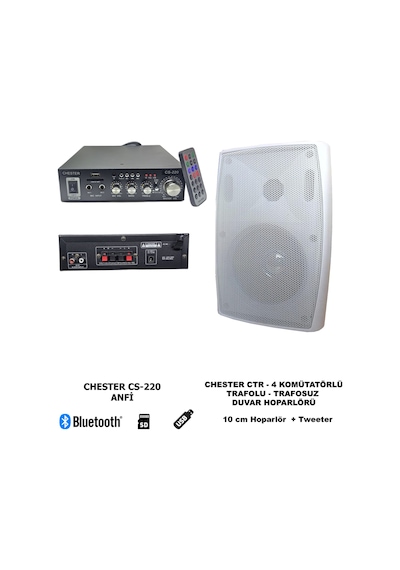 Cs-220 Trafosuz Bluetooth Anfi Ve Ctr-4 Trafolu Trafosuz Duvar Hoparlör Ses Sistemi Seti