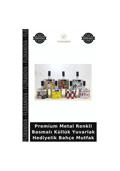 Premium Metal Renkli Basmalı Küllük Yuvarlak Hediyelik Bahçe Mutfak