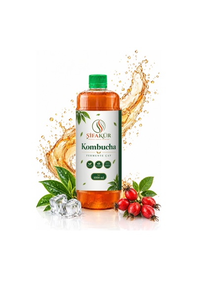 Kombucha Kamboça Çayı İçime Hazır Fermente Sıvı İçecek Kuşburnulu 1 L 1000 Ml