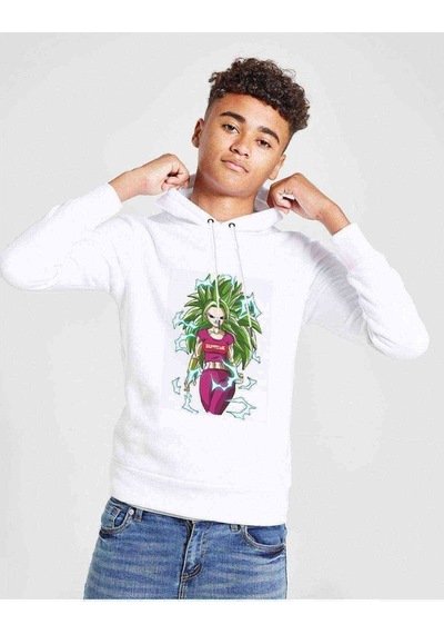 Tshirthane Anime Dragon Ball Reworku Baskılı Unisex Çocuk Kapüşonlu Sweat Beyaz