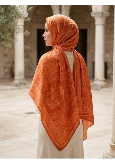 Camellia Scarfs Allica Desen Şal Kiremit - Sıcak Ve Doğal Stil