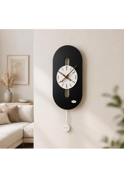 Rio Ahşap Salon Duvar Saati Pilli Ledsiz Quartz Ultra Sessiz Mekanizma 26 Cm X 70 Cm Siyah
