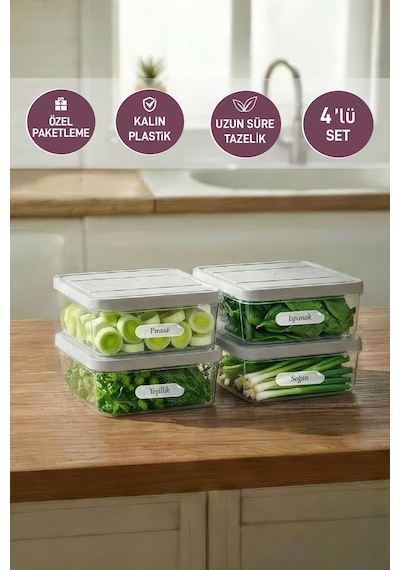 Selka Home 4 Adet 0.5 Lt. Nora Organizer  Buzdolabı Buzluk Düzenleyici Saklama Kabı