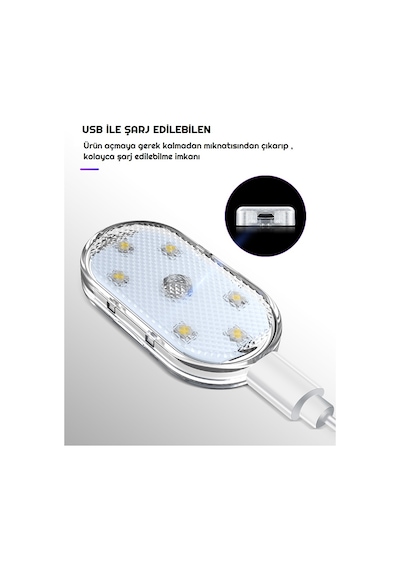 7 Renkli Dokunmatik Sensörlü 6 Led Lamba USB Şarjlı Mıknatıslı