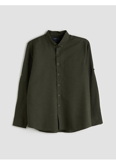 Lcwaıkıkı Classic Haki Regular Fit Uzun Kollu Keten Karışımlı Erkek Gömlek