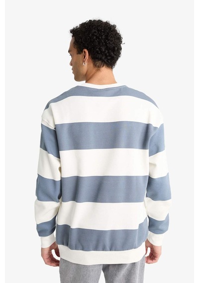 Defacto Boxy Fit Bisiklet Yaka Çizgili Sweatshirt F4641ax25augr171 Gri
