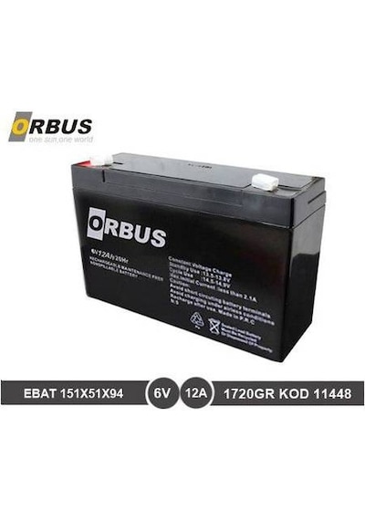 Orbus 6 Volt 12a Akü - 6v 12 Ah Oyuncak Araba Aküsü