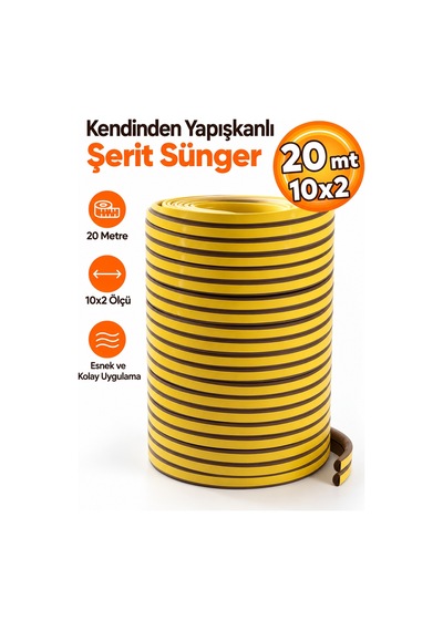 Yapışkanlı Kapı - Pencere Bandı Fitili Soğuk İzolasyon Kauçuk Bantları 10x2 20 Metre Kahverengi 20 M