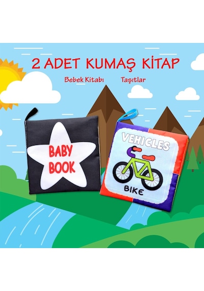 2 Kitap Tox Ingilizce Siyah-Beyaz Bebek ve Taşıtlar Kumaş Sessiz