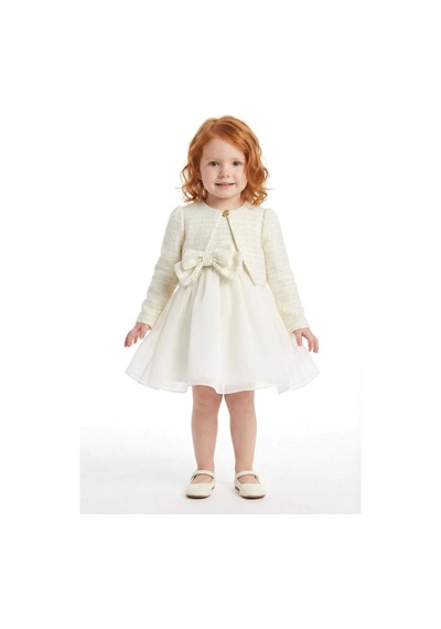 Pamina Kids Pamina Kız Bebek Bolerolu Tül Elbise Ekru 36326