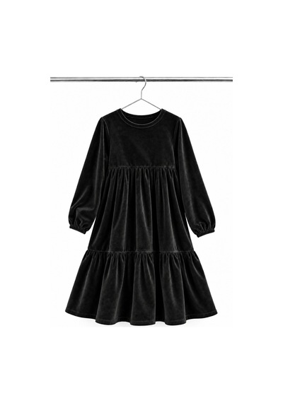 Angel&co. Girls Clothing Kadife Kız Çocuk Midi Elbise Siyah Siyah