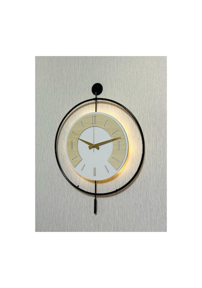 Pey Aksesuar 50x70 Cm Metal Ahşap Ve Işığın Muhteşem Uyumu Duvar Saati Dekoratif Ahşap-m54-siyah-beyaz-akça-akça