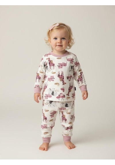 Zekids Kız Bebek Pamuklu Animal Desenli Pijama Takımı-16239 Çok Renkli