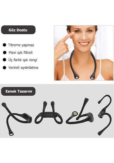 Frelso Kitap Okuma Lambası Led Şarjlı Taşınabilir Boyun Lamba Siyah