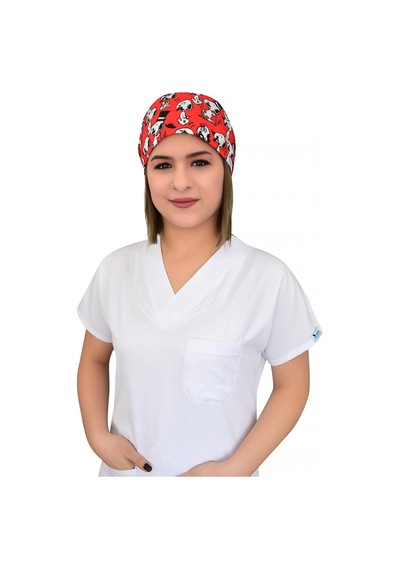 Unisex Snoopy Desenli Hastane Doktor Hemşire Cerrahi Bonesi Beyaz Beyaz