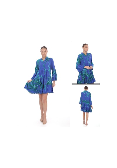 Bohem Stil Kadın Angel Ponponlu Kısa Elbise-8814 Mavi Bohem Stil Kadın Angel Ponponlu Kısa Elbise-8814 Mavi
