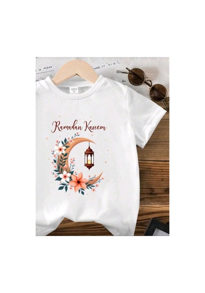 Stil-x Ramazan Bayramı Baskılı Kız Çocuk Tshirt, %100 Pamuklu Kumaş Beyaz-8